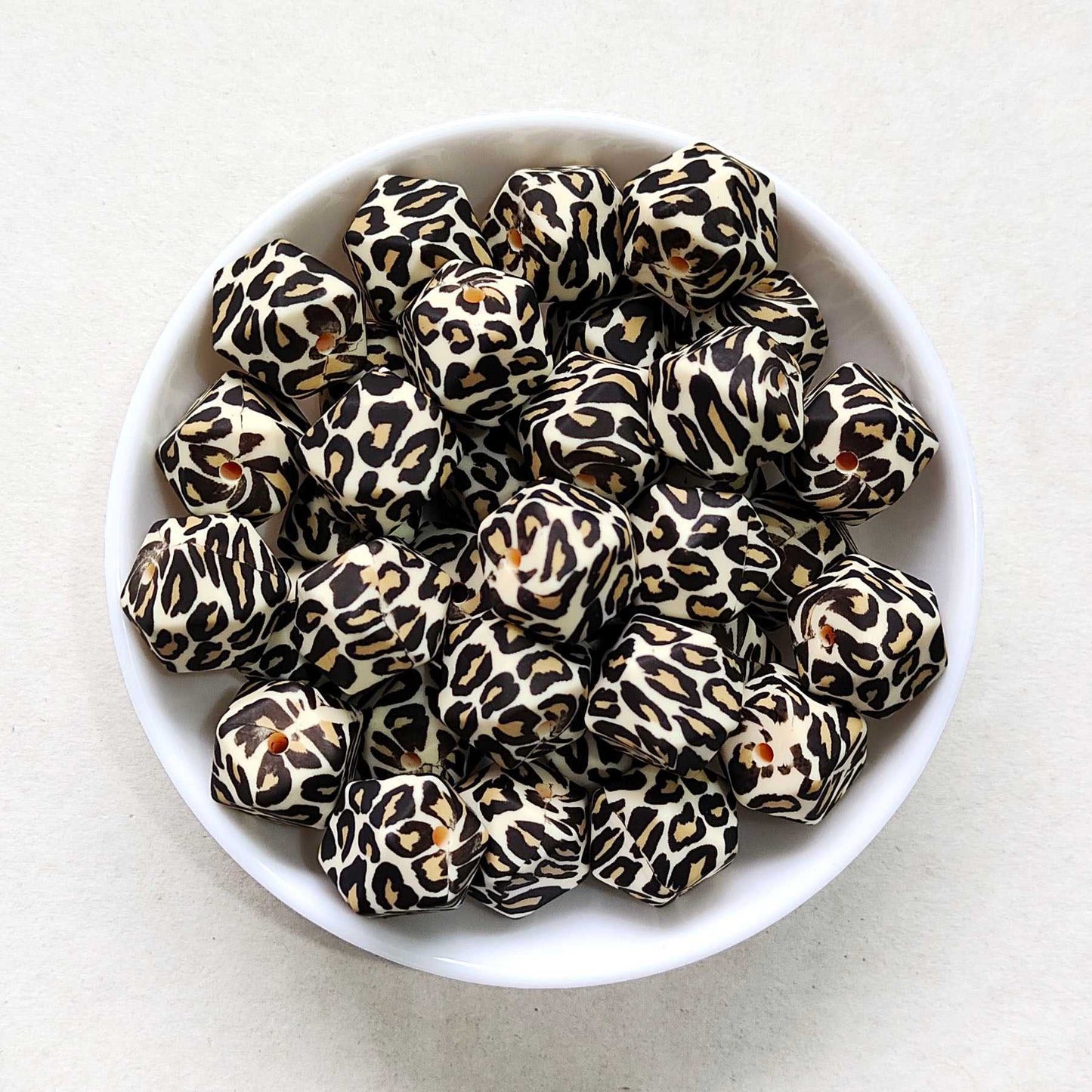 14mm Yellow Leopard Print Silicone Beads - Hexagon - #02