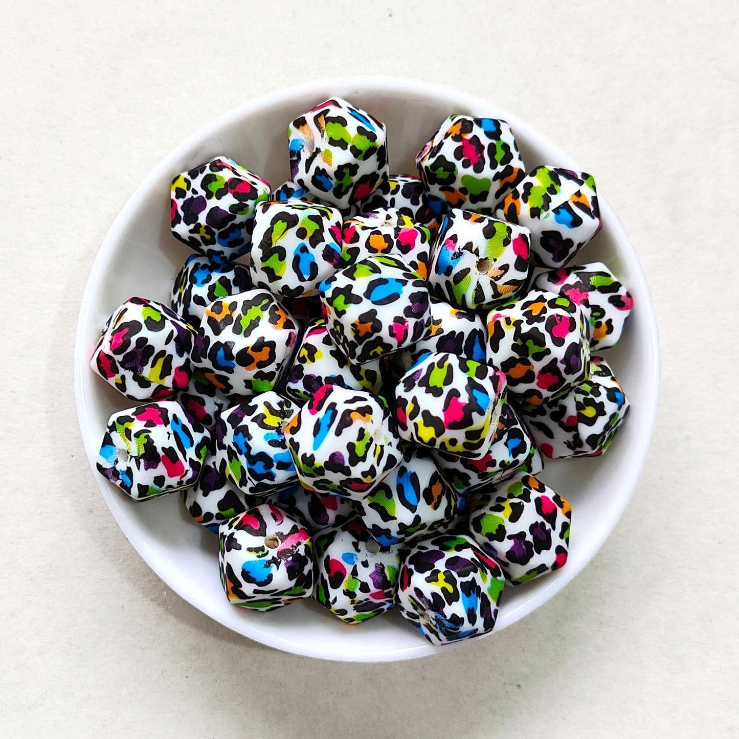 14mm Colorful Leopard Print Silicone Beads - Hexagon - #07