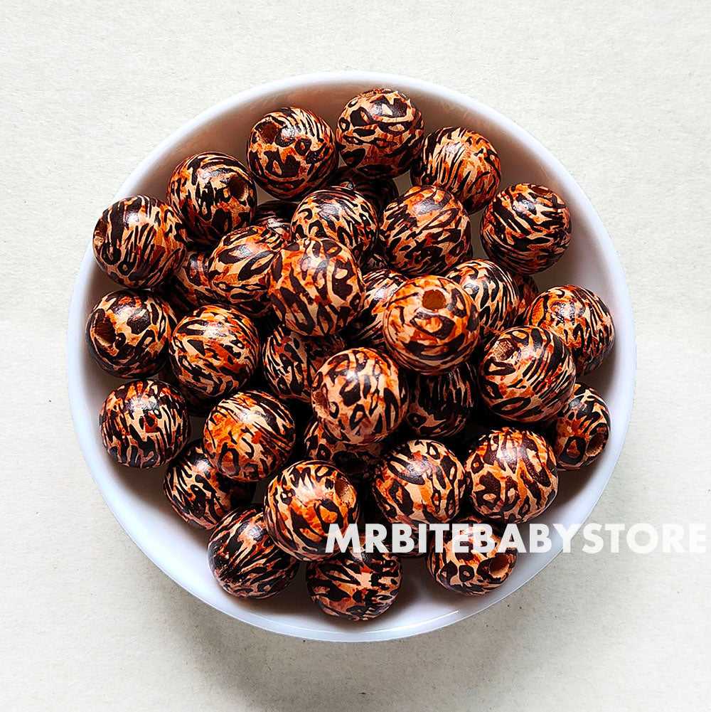 16mm Round Leopard Wood Beads