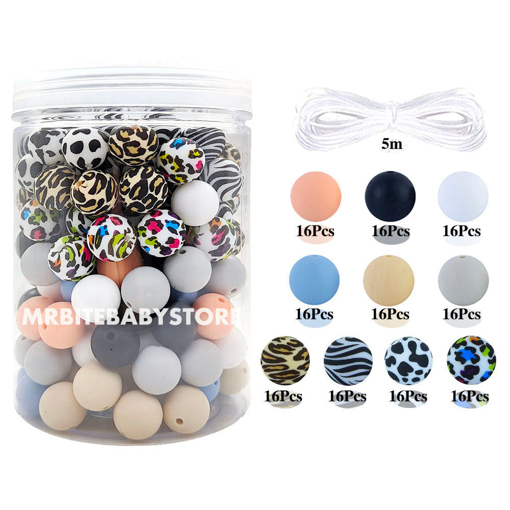 160Pcs Assorted Beads Set Leopard Silicone Beads