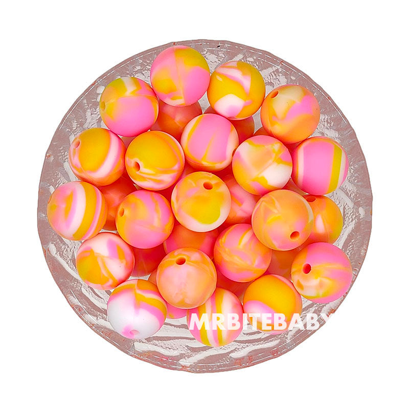 15mm Macaron Tie-dye Silicone Beads - Round