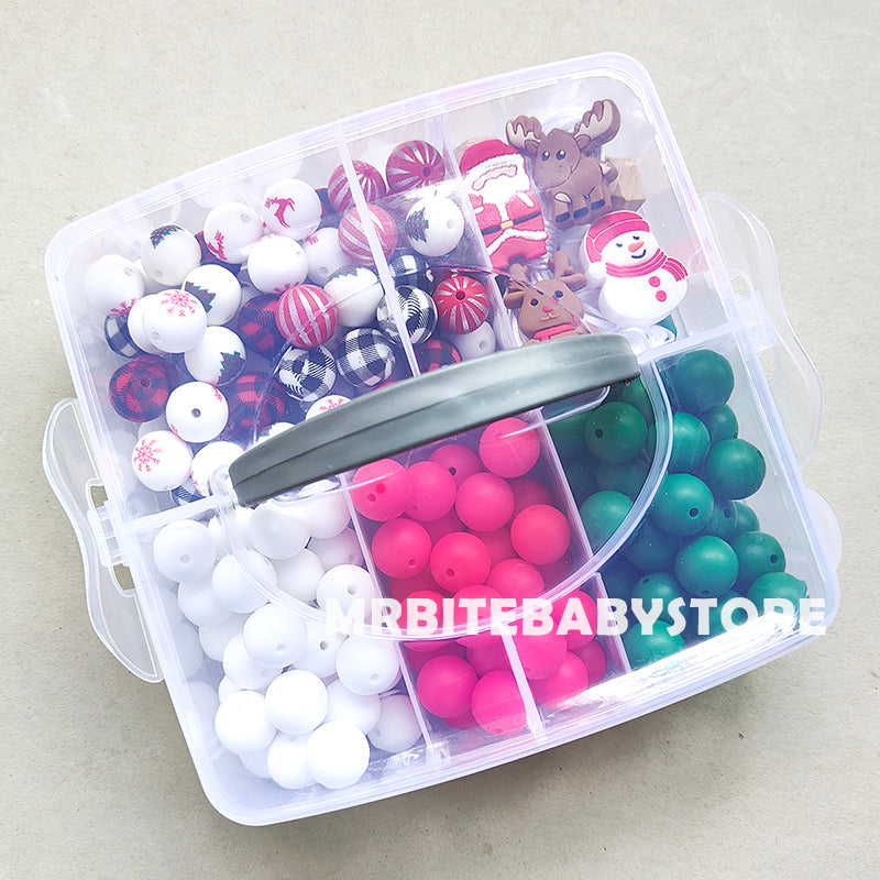 162Pcs Mixed Silicone Beads Kit,Christmas Snowman,Santa Claus,Elk Beads