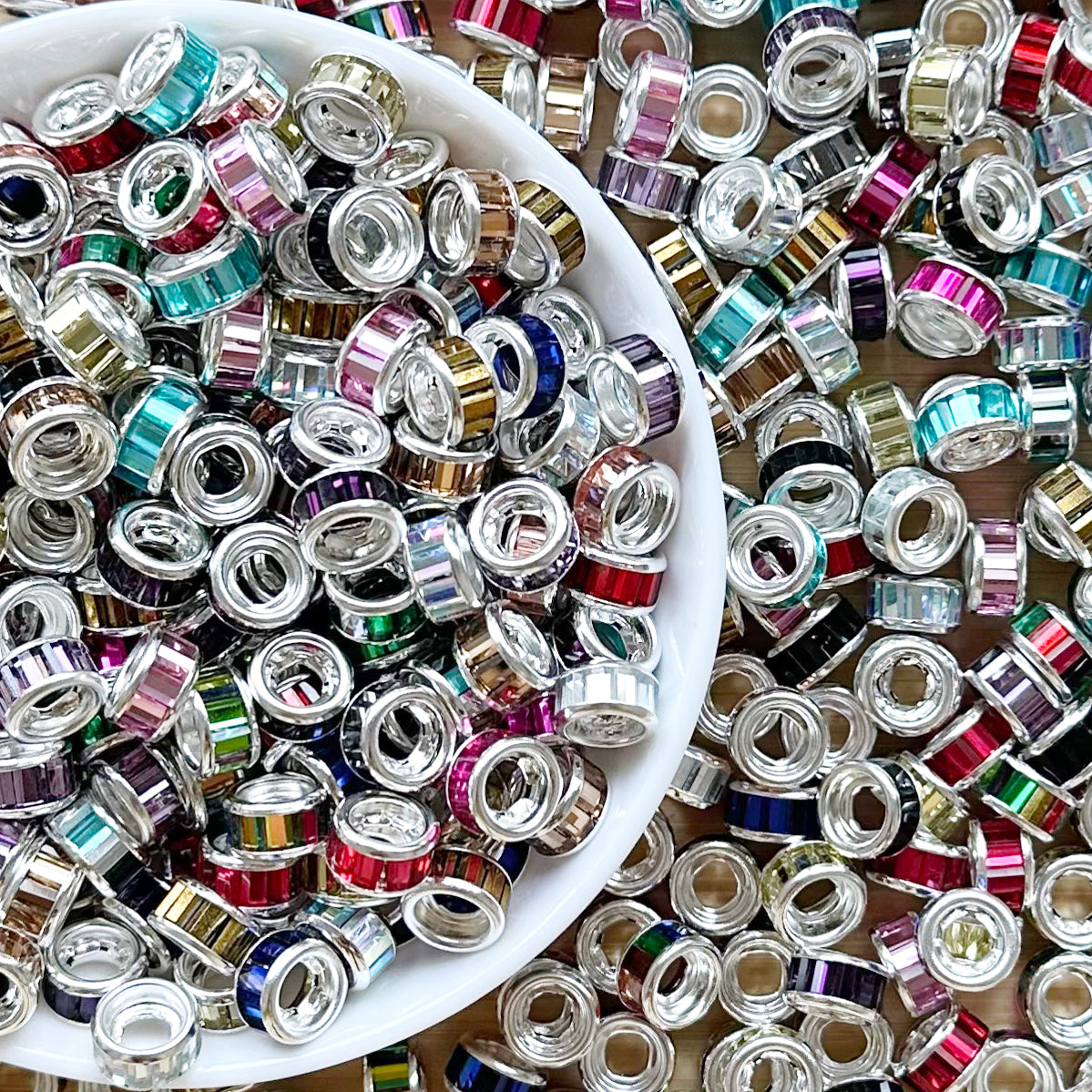 50Pcs/Lot 10mm Crystal Rhinestones Metal Spacers,Mixed Pack