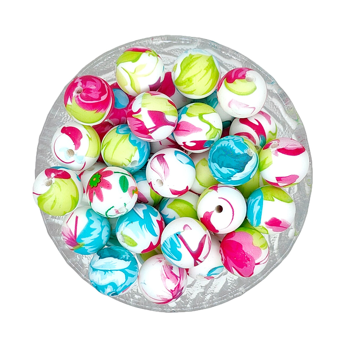 15mm Round Print Silicone Beads