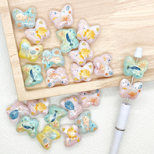 Ocean Fish Starfish Print Butterfly Shaped Beads