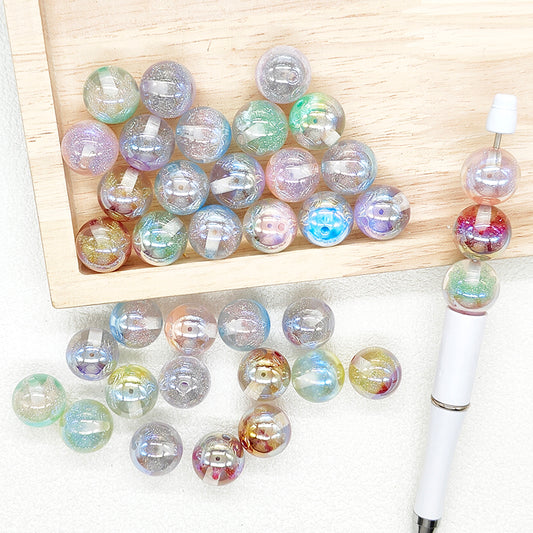 16mm Iridescent Shimmer Acrylic Glitter Resin Gumball Beads