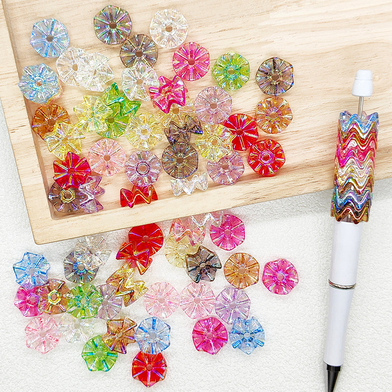 Iridescent Wavy Clear Spacer Beads,Acrylic Wave Beads