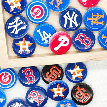 Assorted Flat Round Baseball Team Acrylic Focal Beads