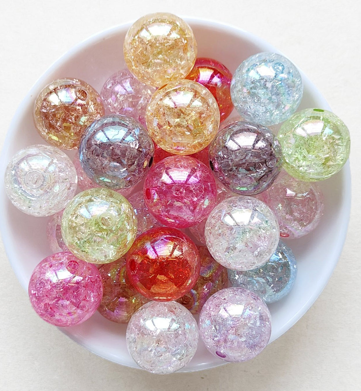 20mm AB Transparent Cracked Acrylic Beads, Chunky Bubblegum Bead
