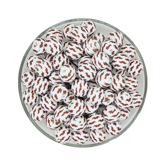15mm Brown Mustache Print Round Silicone Beads