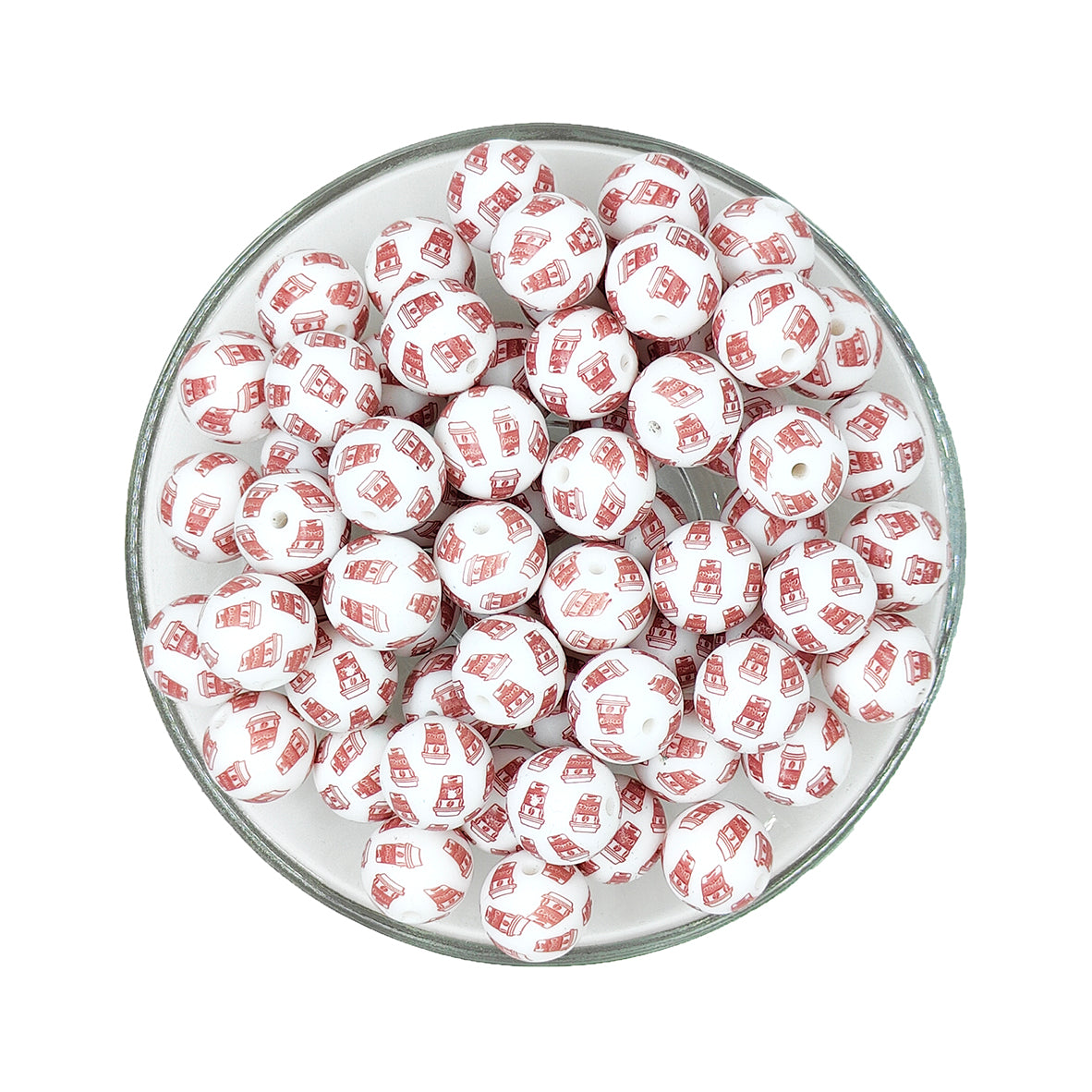 15mm Coffee Cup Print Round Silicone Beads