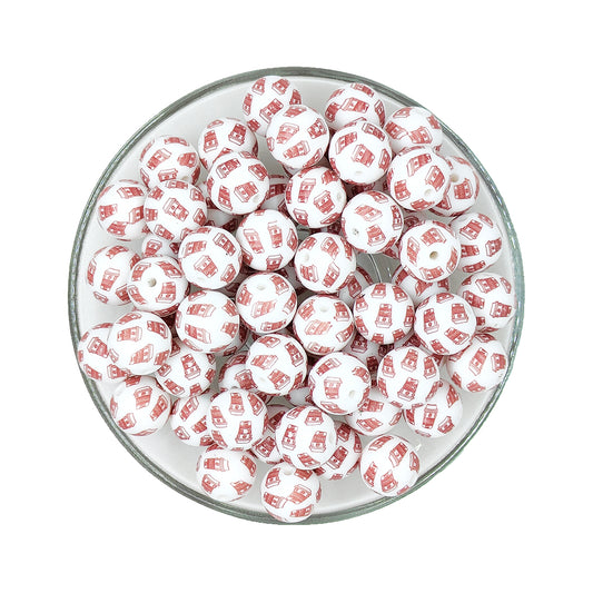 15mm Coffee Cup Print Round Silicone Beads