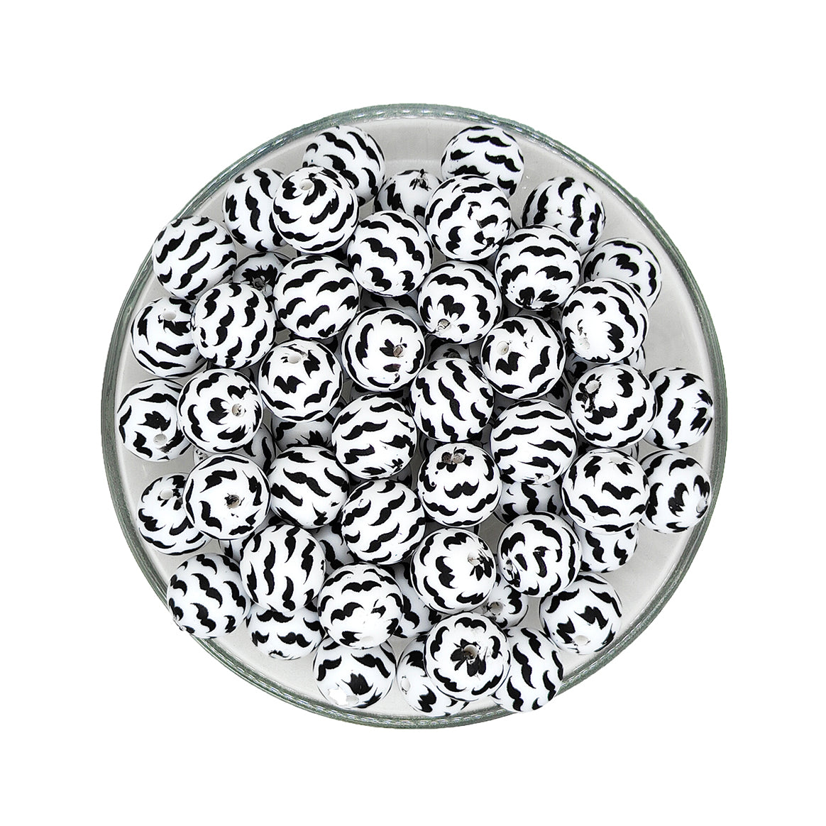 15mm DAD Mustache Print Round Silicone Beads