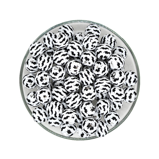 15mm DAD Mustache Print Round Silicone Beads