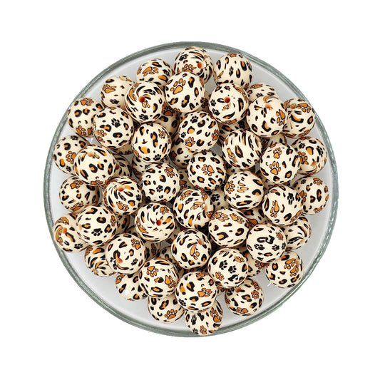15mm Leopard Paw Print Round Silicone Beads