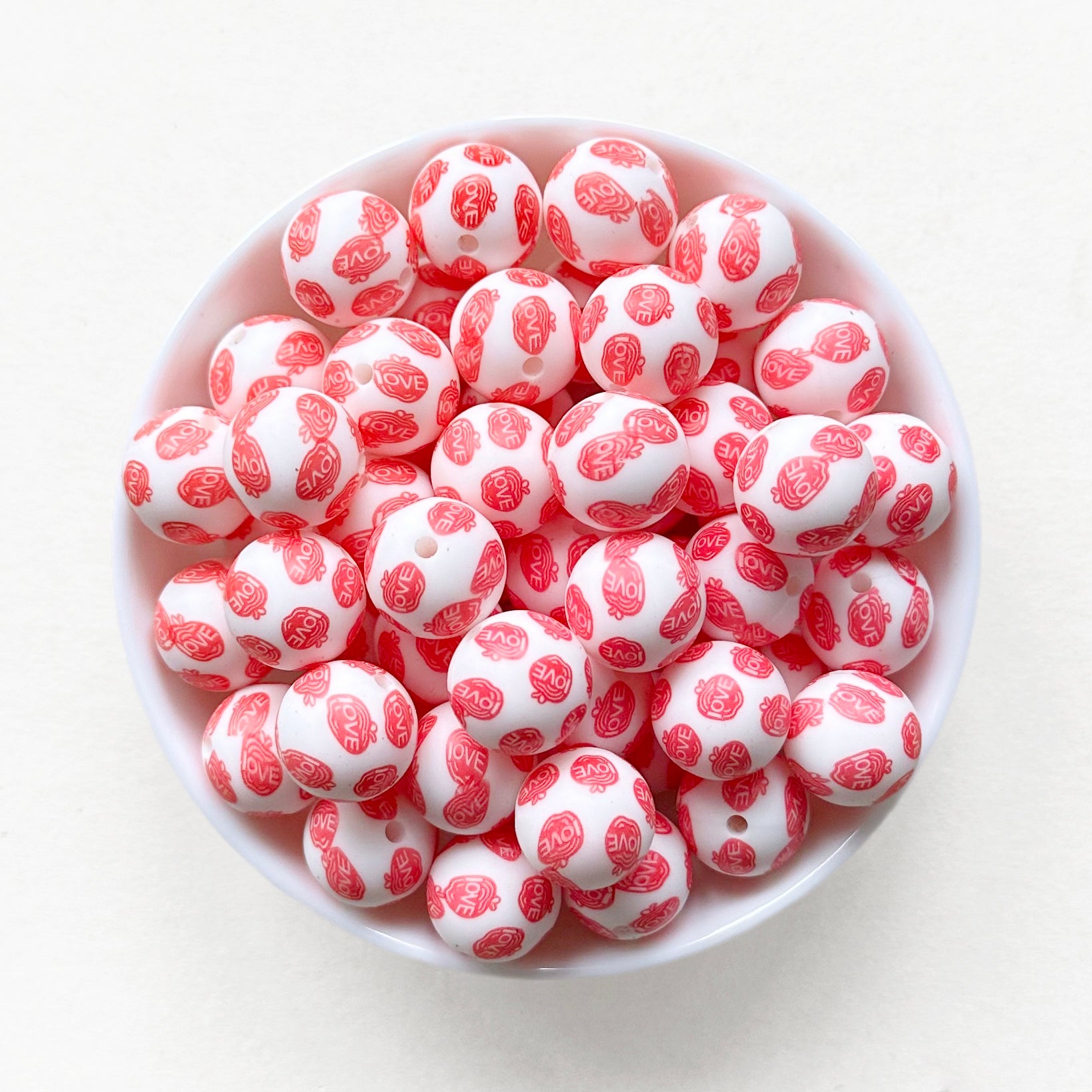 15mm Love Apple Print Round Silicone Beads