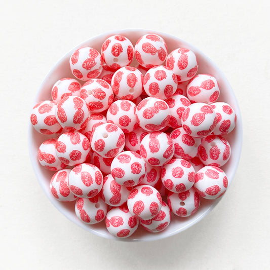 15mm Love Apple Print Round Silicone Beads