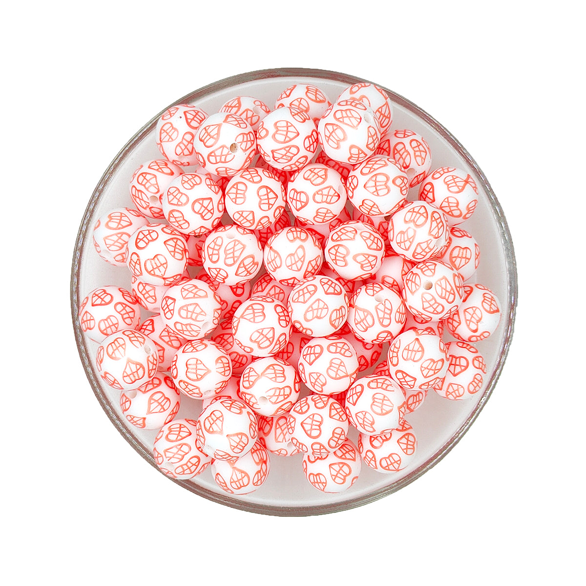 15mm Red Love Print Round Silicone Beads