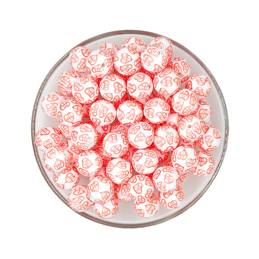 15mm Red Love Print Round Silicone Beads
