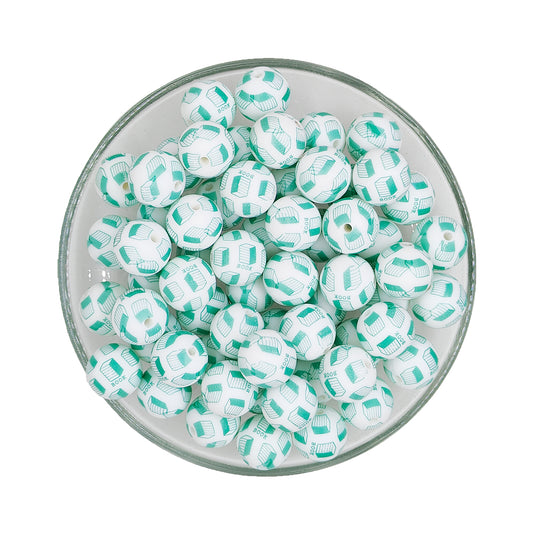 15mm Stacked Book Print Round Silicone Beads