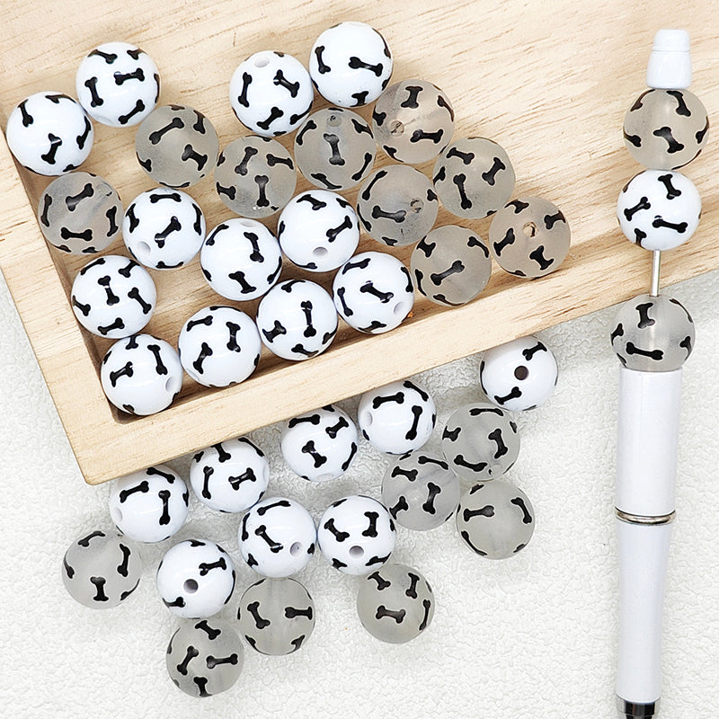 16mm Bone Print White Clear Frosted Acrylic Gumball Beads