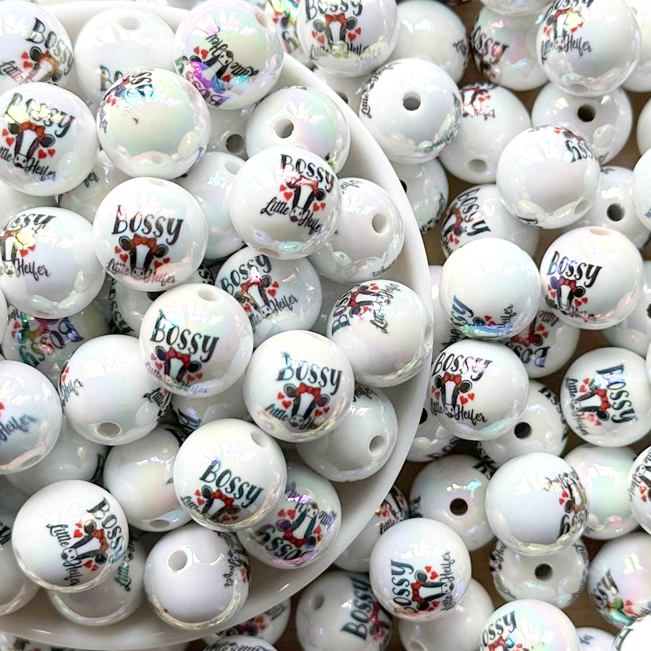 16mm Cow Print Gumball Acrylic Beads