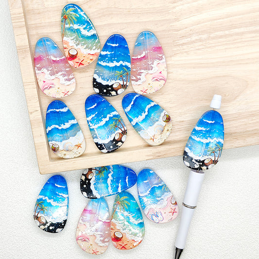 Big Summer Ocean Wave Beach Print Teardrop Acrylic Beads