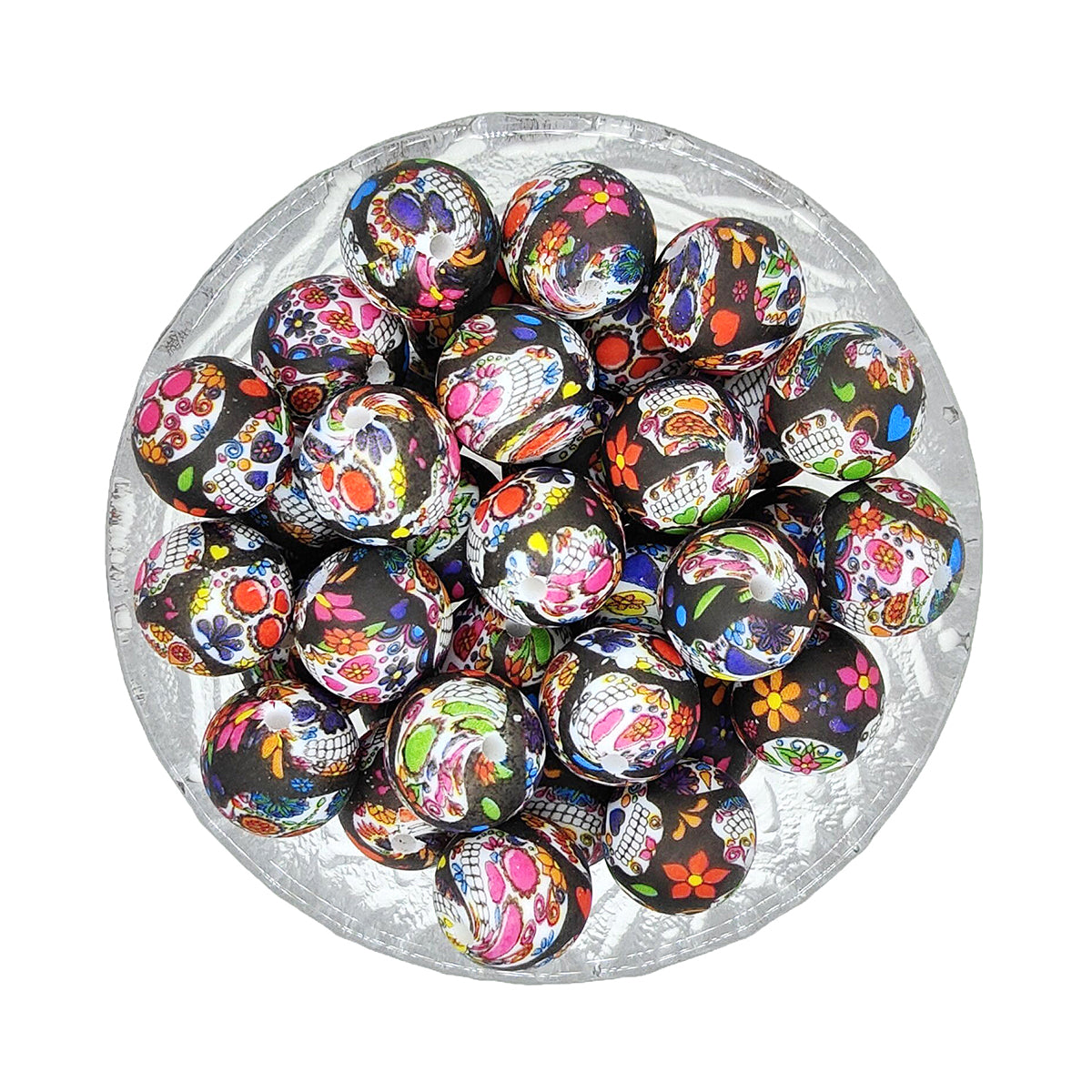 15mm Round Print Silicone Beads