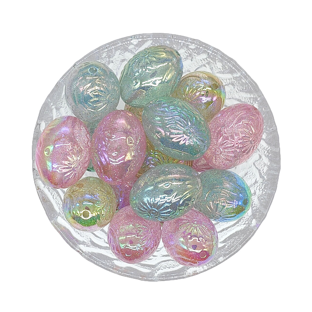 Mixed Color - Opal Carved Daisy Oval Acrylic Beads