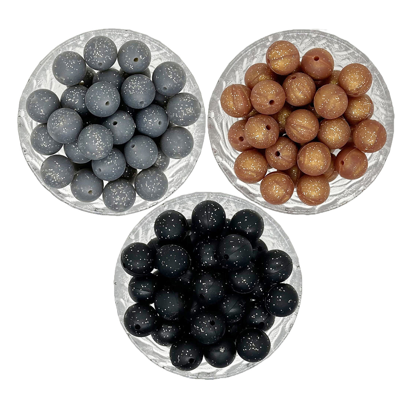 15mm Round Glitter Silicone Beads