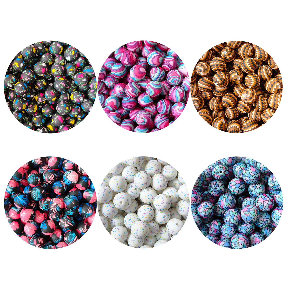 15mm New Round Print Silicone Beads