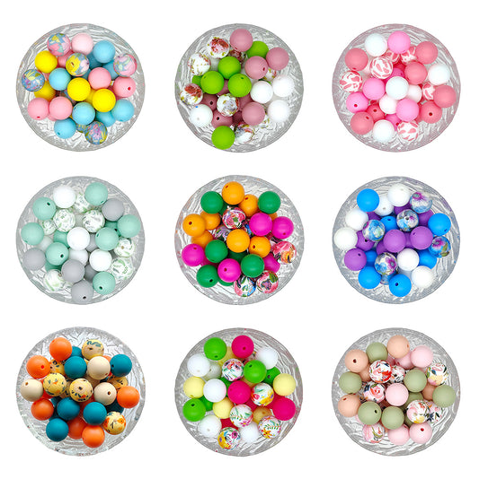 15mm Assorted Colors Round Silicone Beads