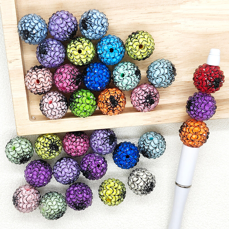 20mm Halloween Spider Web Rhinestone Acrylic Bubblegum Beads