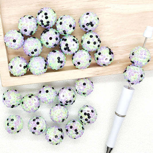 20mm Mint Green Confetti Bubblegum Beads,Rhinestone Acrylic Beads