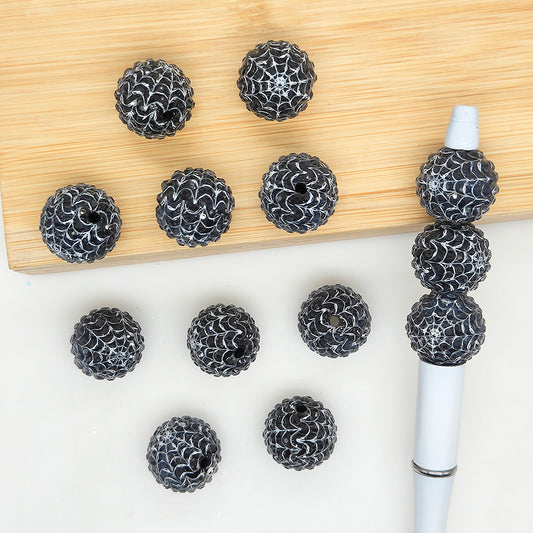 20mm Spider Web Rhinestone Bubblegum Acrylic Beads