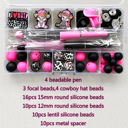 57Pcs Assorted Loose Bead Pen Kit,Cowboy Bead,Focal Beads
