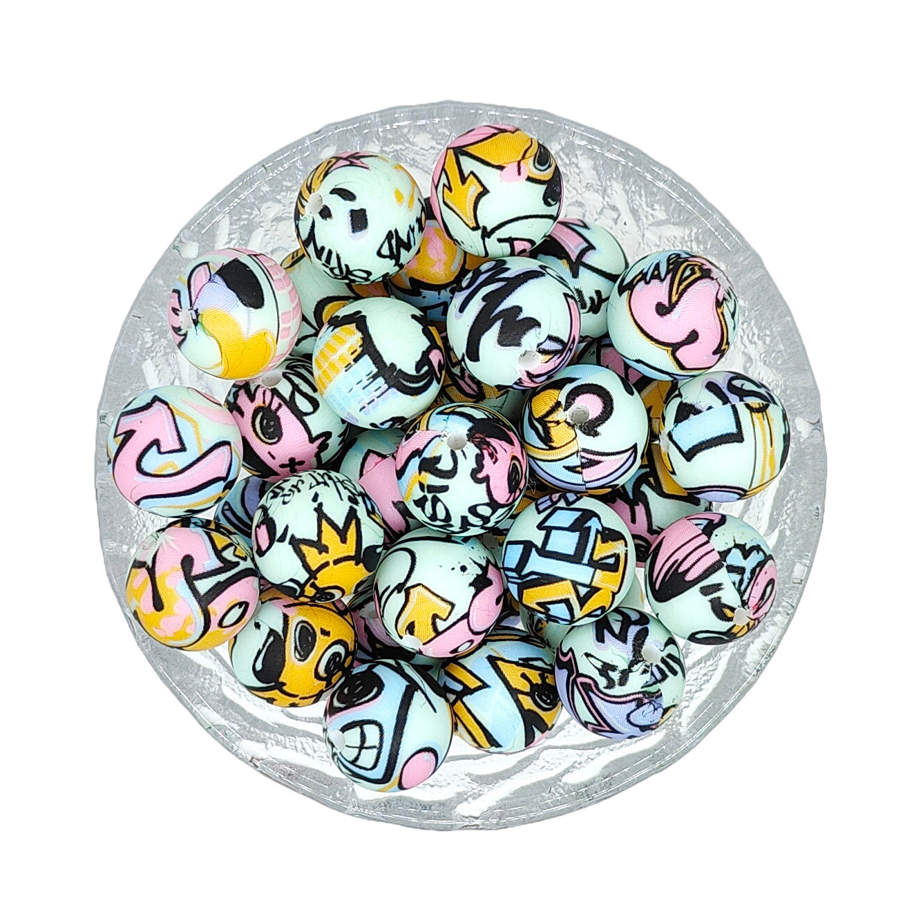 15mm New Round Print Silicone Beads
