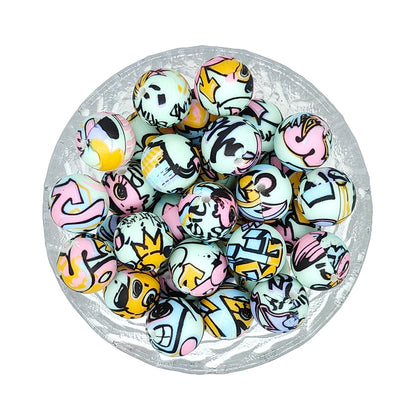 15mm New Round Print Silicone Beads