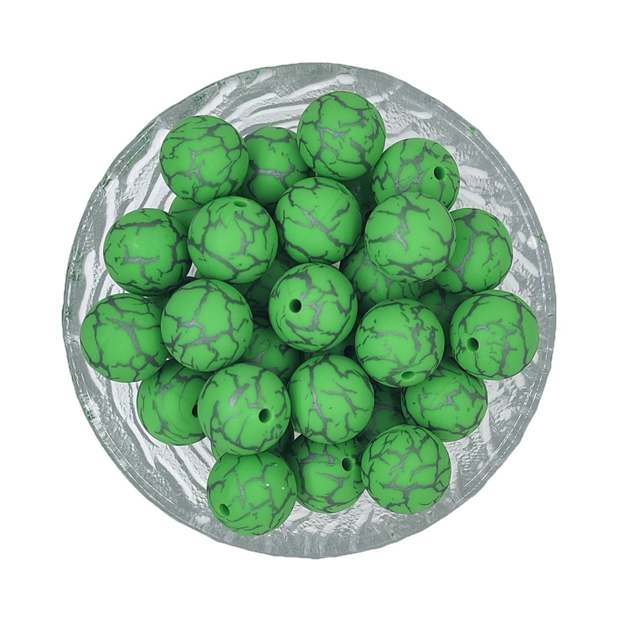 15mm Green Crack Print Round Silicone Beads