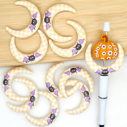 Printed Crescent Moon Shaped Acrylic Beads 47*39mm