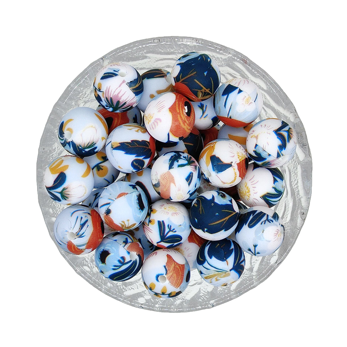15mm Round Print Silicone Beads