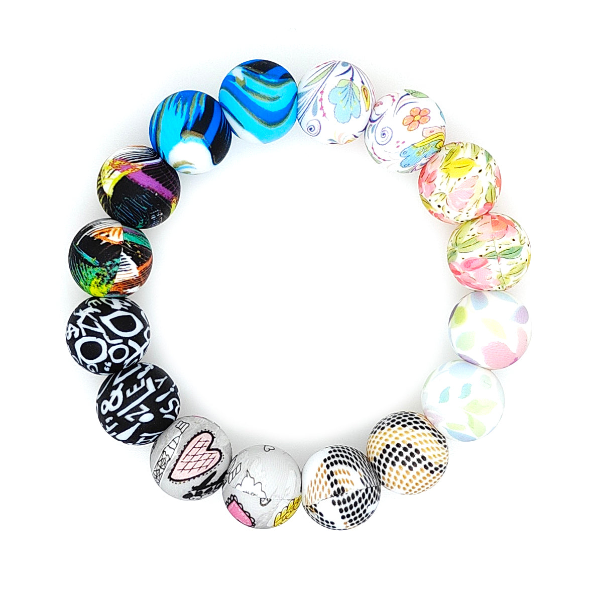 15mm Print Round Silicone Beads