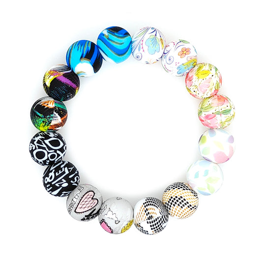 15mm Print Round Silicone Beads