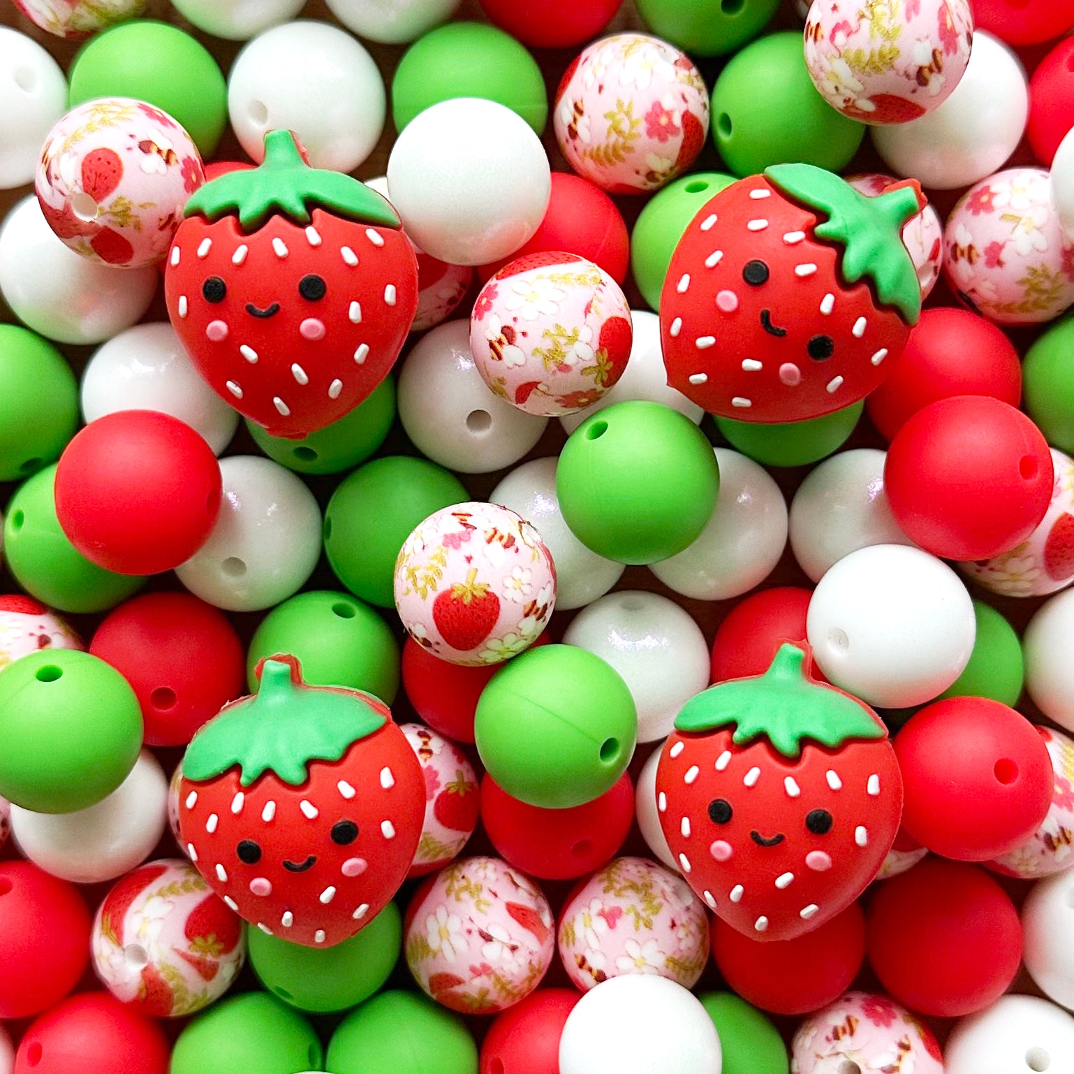 3D Strawberry Silicone Beads Mix