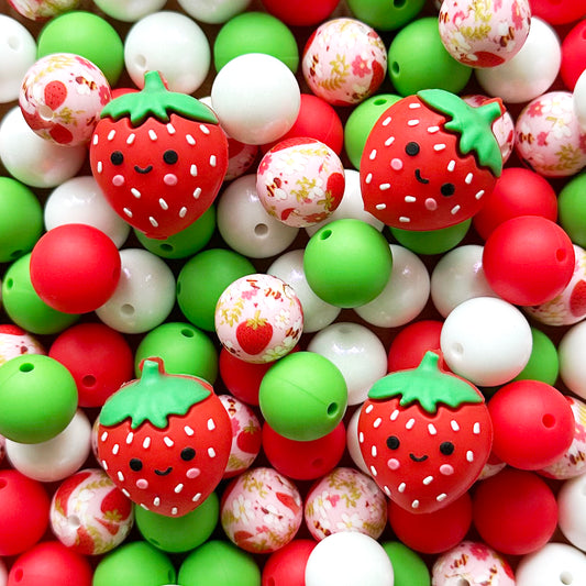 3D Strawberry Silicone Beads Mix