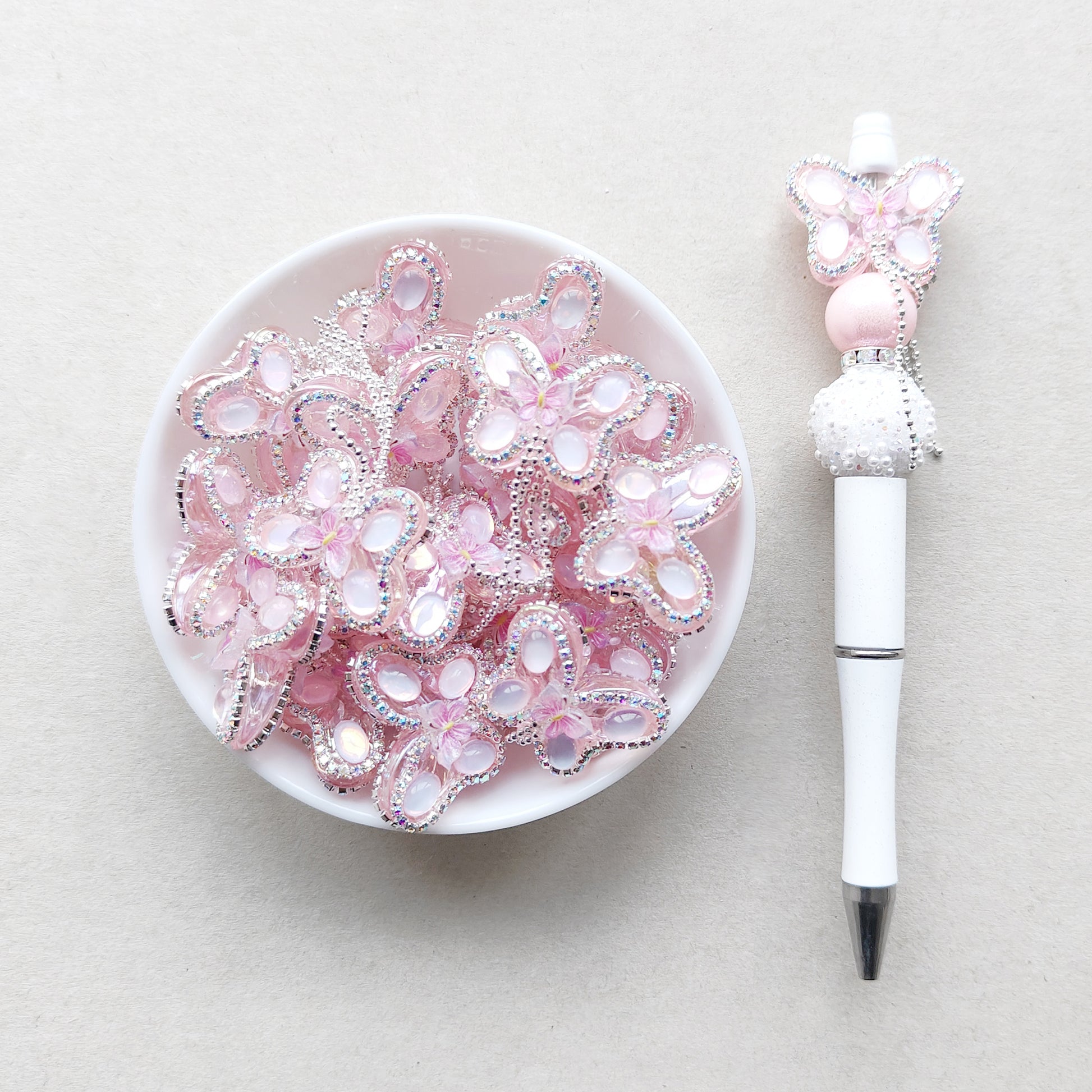 Sparkle Pink Butterfly Dangle Beads For Pen