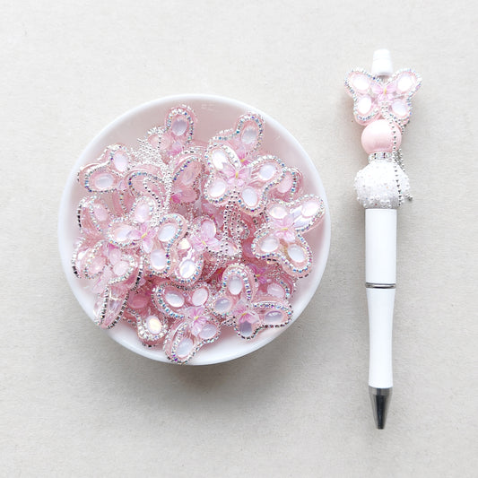Sparkle Pink Butterfly Dangle Beads For Pen
