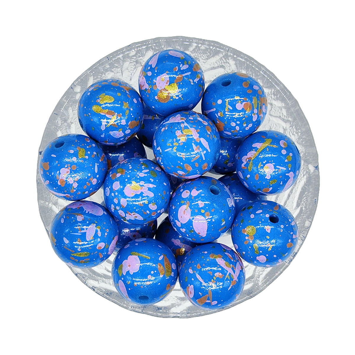 20mm Blue Splash Print Chunky Bubblegum Acrylic Beads