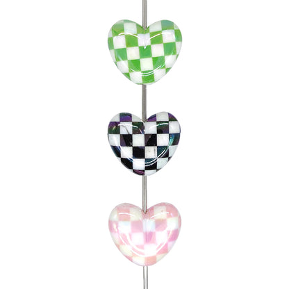 Mix Plaid Heart Focal Acrylic Beads