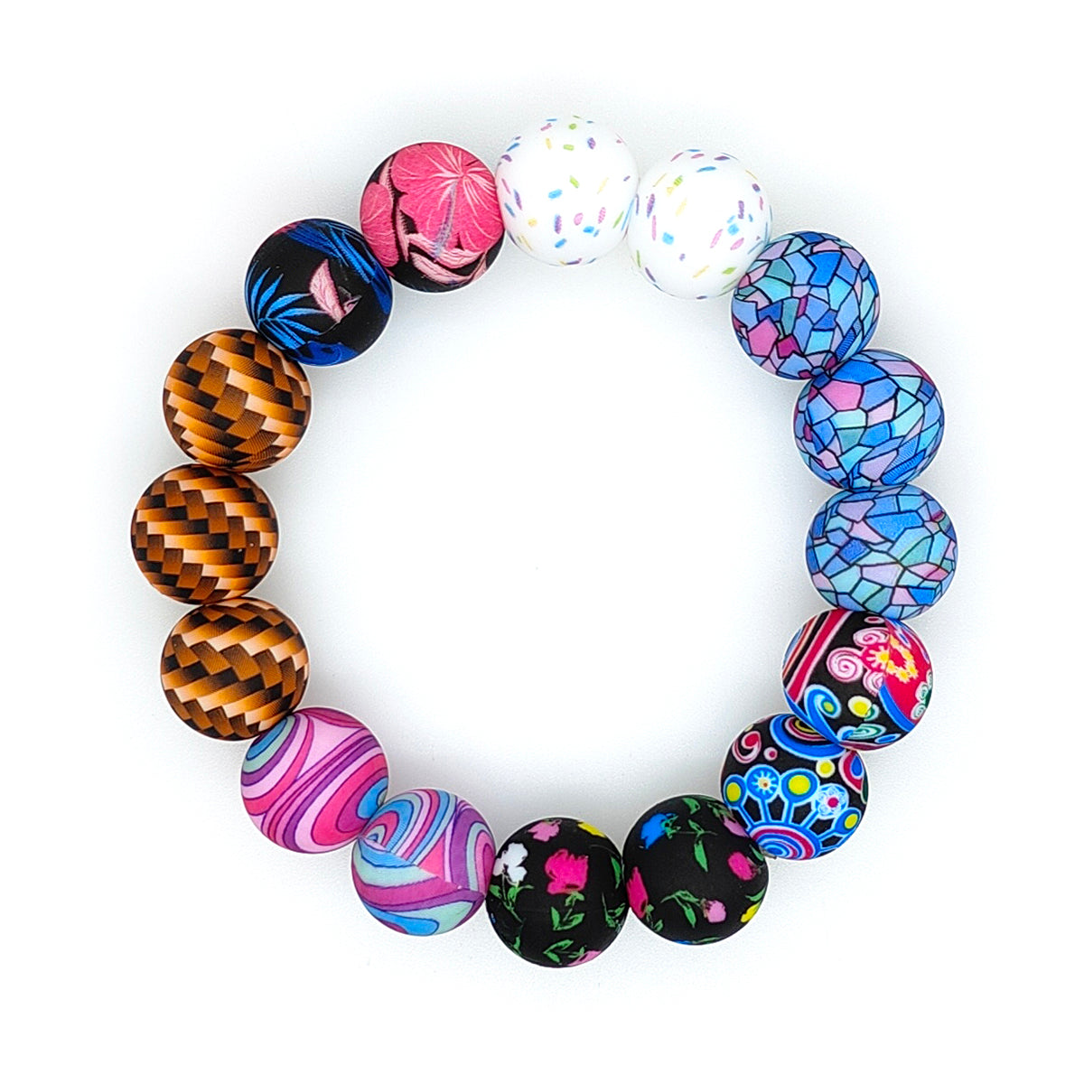 15mm New Round Print Silicone Beads